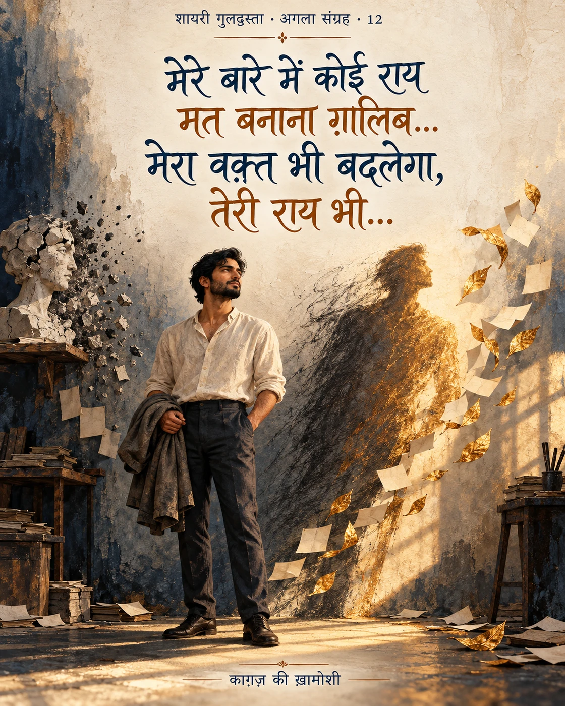 मेरे बारे में कोई राय — मेरे बारे में कोई राय मत बनाना ग़ालिब… मेरा वक़्त भी बदलेगा, तेरी राय भी…