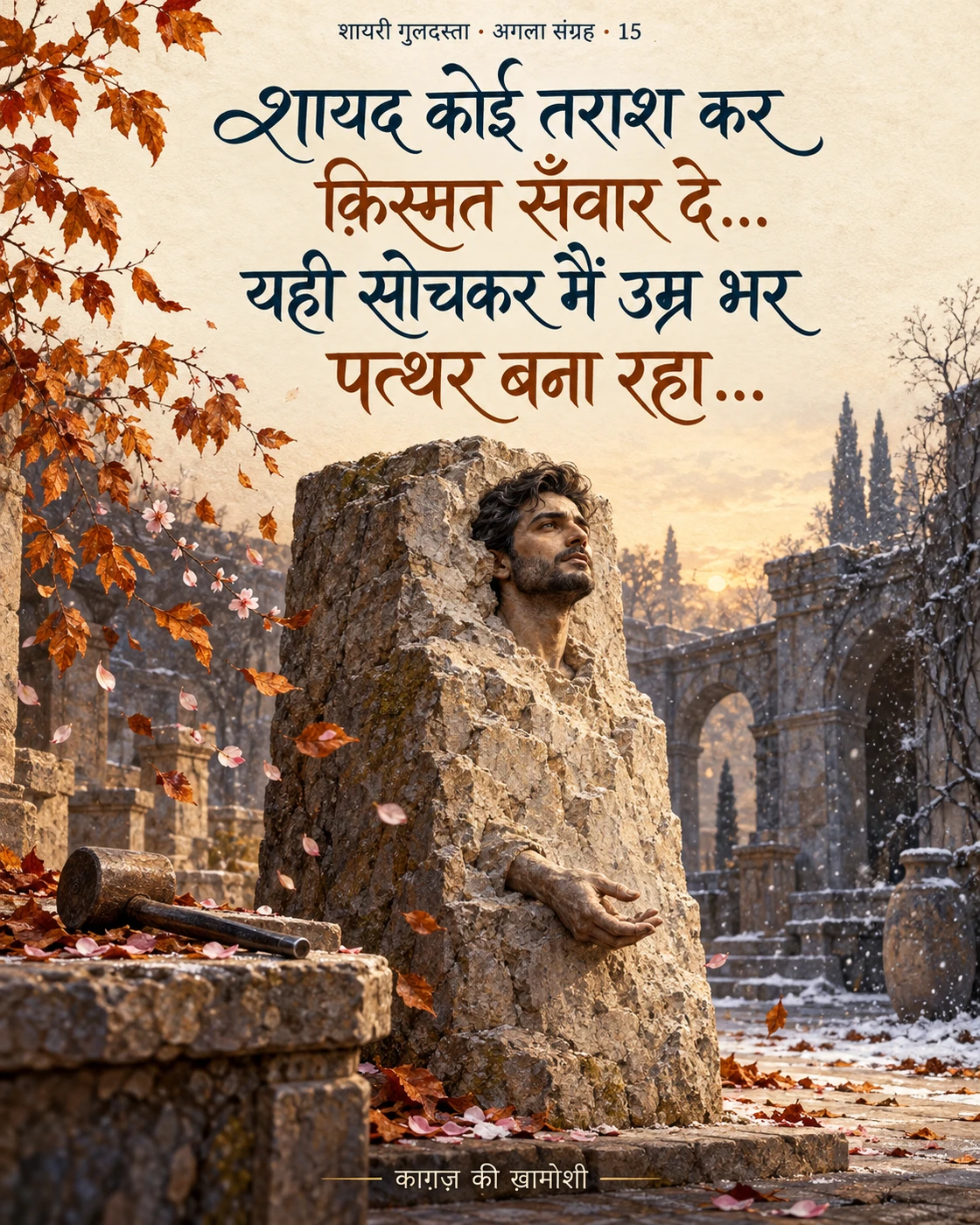 शायद कोई तराश कर — शायद कोई तराश कर क़िस्मत सँवार दे… यही सोचकर मैं उम्र भर पत्थर बना रहा…