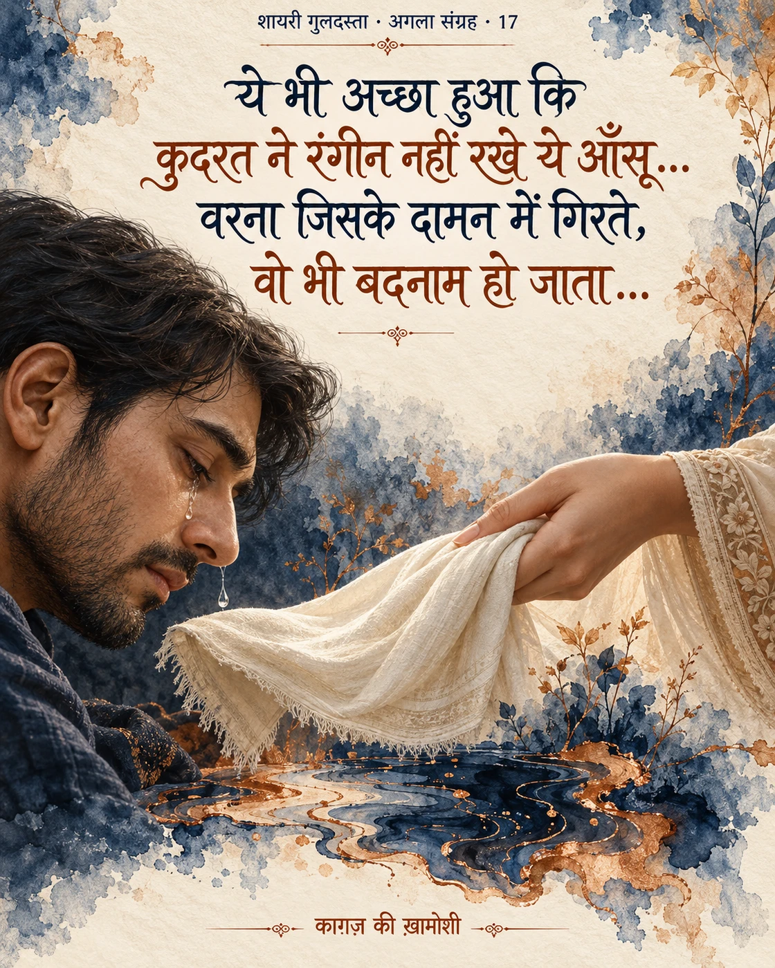 ये भी अच्छा हुआ कि — ये भी अच्छा हुआ कि क़ुदरत ने रंगीन नहीं रखे ये आँसू… वरना जिसके दामन में गिरते, 