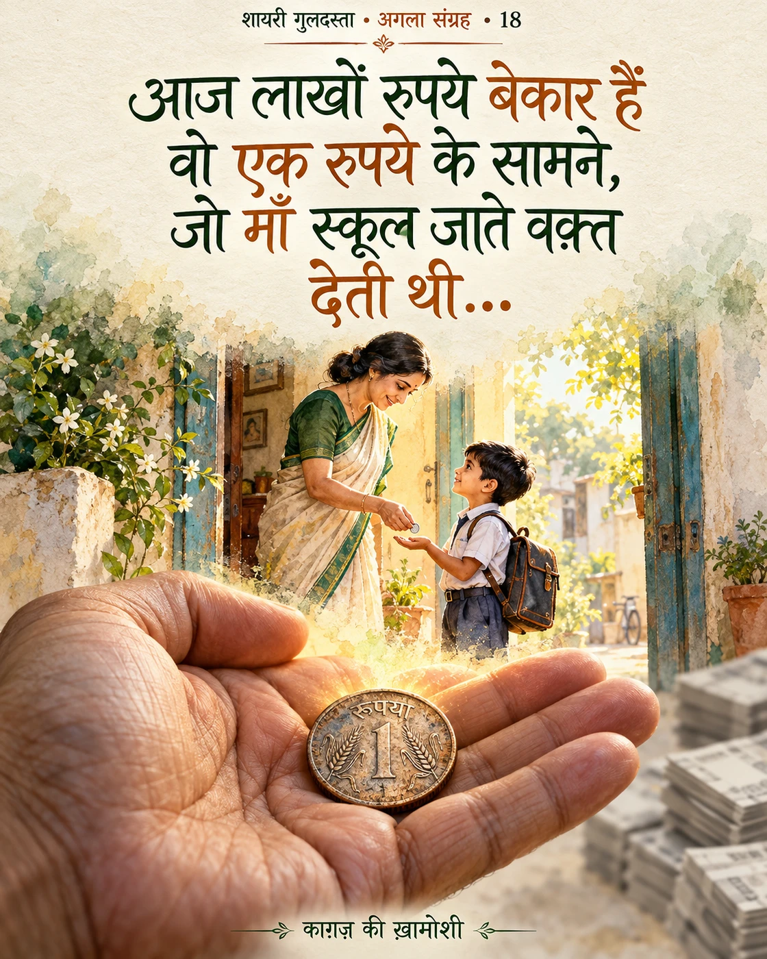 आज लाखों रुपये बेकार हैं — आज लाखों रुपये बेकार हैं वो एक रुपये के सामने, जो माँ स्कूल जाते वक़्त देती थी…