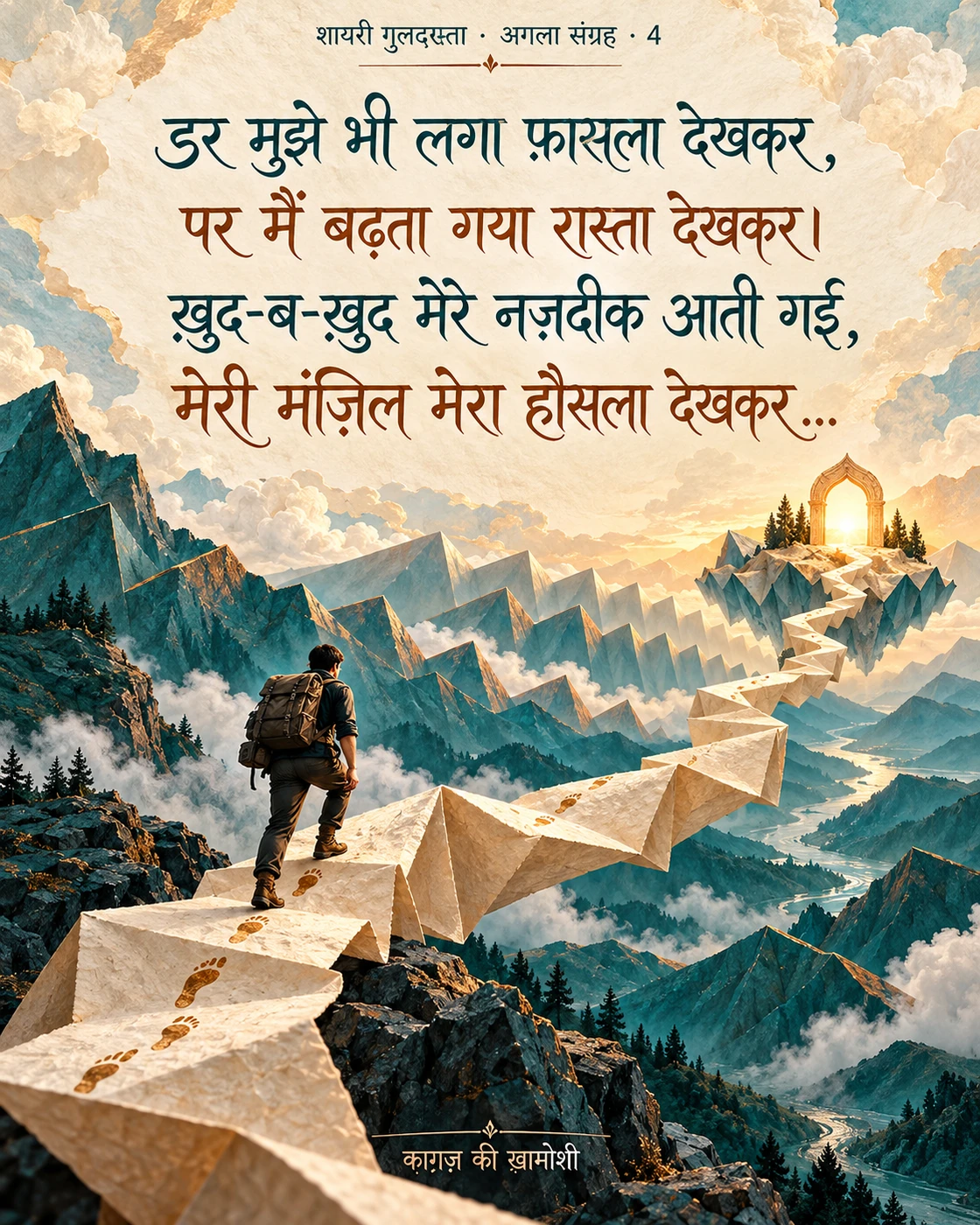 डर मुझे भी लगा फ़ासला देखकर, — डर मुझे भी लगा फ़ासला देखकर, पर मैं बढ़ता गया रास्ता देखकर। ख़ुद-ब-ख़ुद मेरे नज़