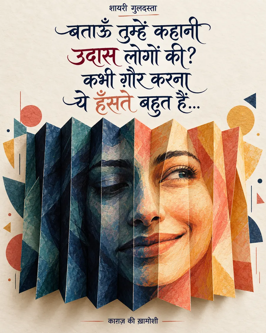 बताऊँ तुम्हें कहानी — बताऊँ तुम्हें कहानी उदास लोगों की? कभी ग़ौर करना ये हँसते बहुत हैं…