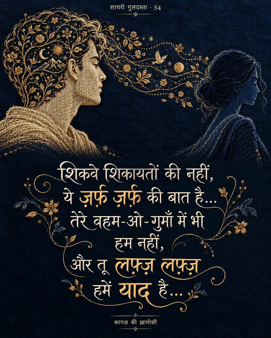 शिकवे शिकायतों की नहीं, — शिकवे शिकायतों की नहीं, ये ज़र्फ़ ज़र्फ़ की बात है… तेरे वहम-ओ-गुमाँ में भी हम न