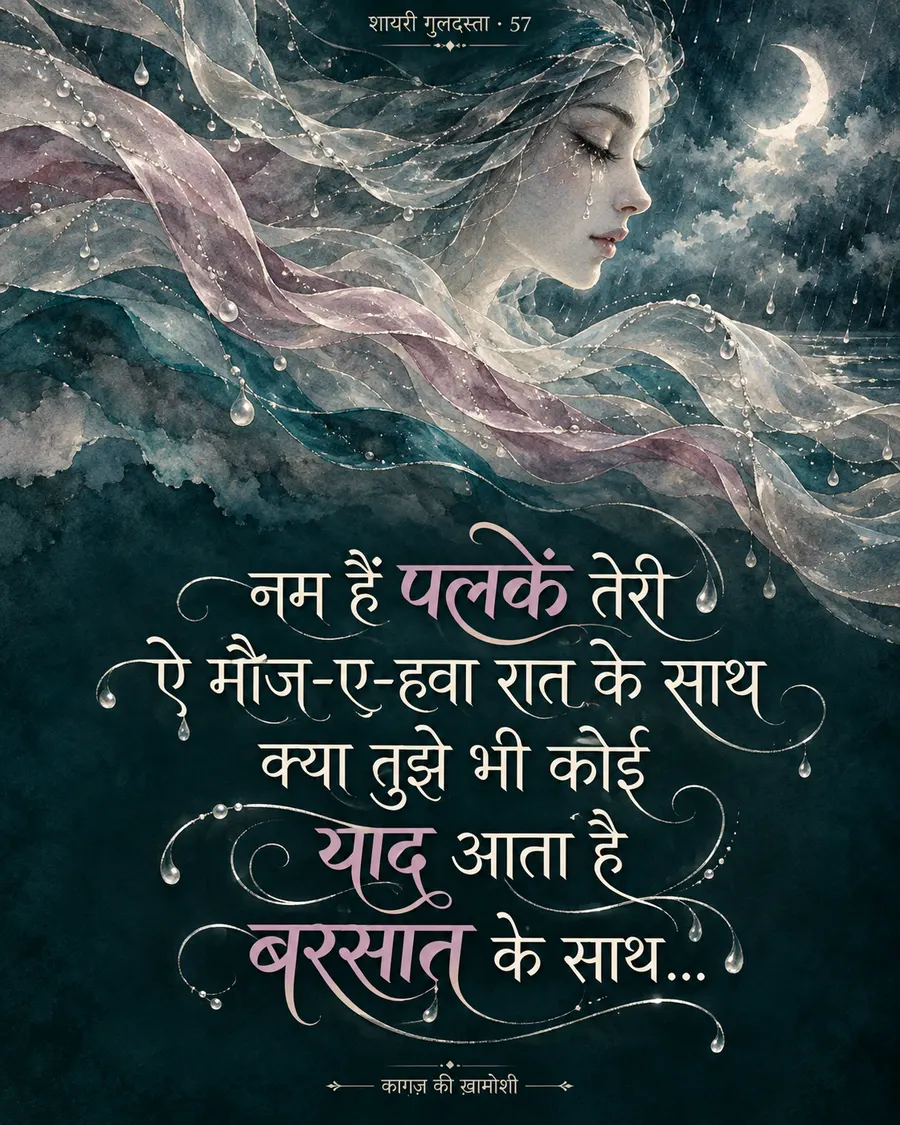 नम हैं पलकें तेरी — नम हैं पलकें तेरी ऐ मौज-ए-हवा रात के साथ क्या तुझे भी कोई याद आता है बरसात के सा