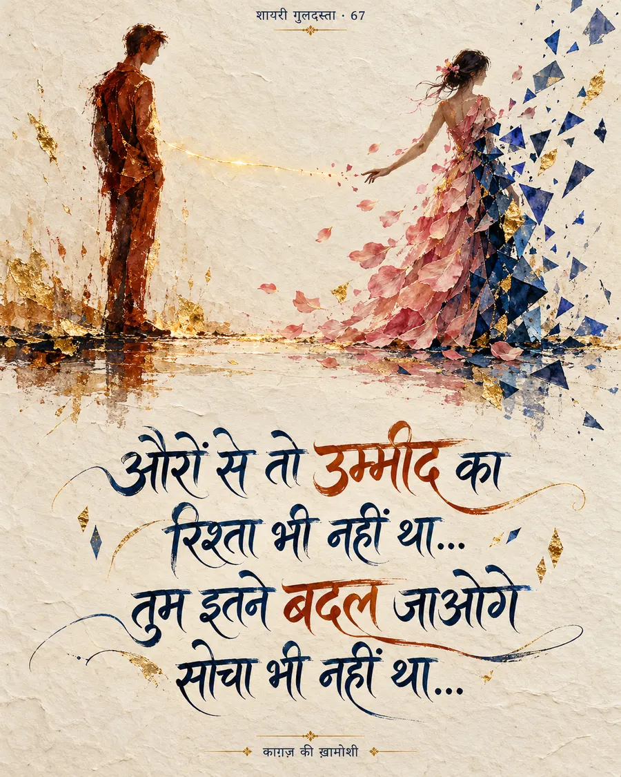 औरों से तो उम्मीद का — औरों से तो उम्मीद का रिश्ता भी नहीं था… तुम इतने बदल जाओगे सोचा भी नहीं था…