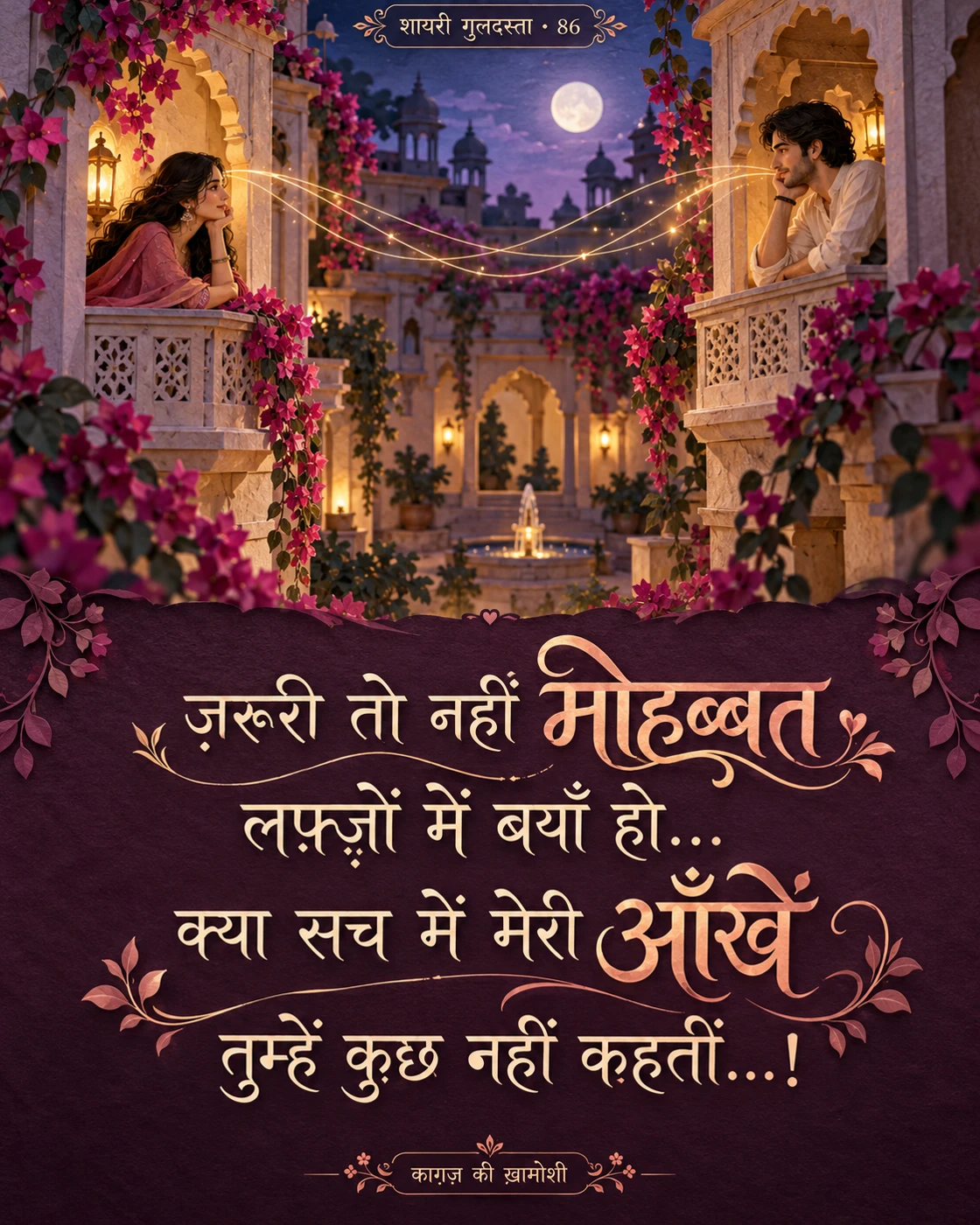 ज़रूरी तो नहीं मोहब्बत लफ़्ज़ों में बयाँ हो… — ज़रूरी तो नहीं मोहब्बत लफ़्ज़ों में बयाँ हो… क्या सच में मेरी आँखें तुम्हें कुछ 