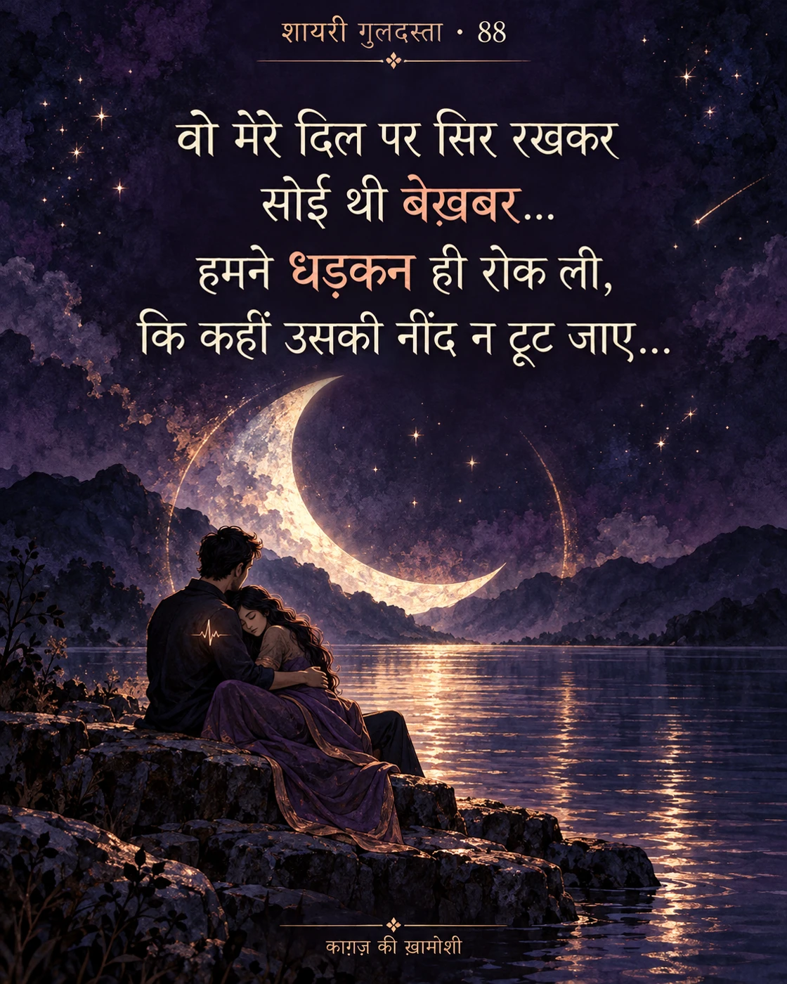 वो मेरे दिल पर सिर रखकर — वो मेरे दिल पर सिर रखकर सोई थी बेख़बर… हमने धड़कन ही रोक ली, कि कहीं उसकी नींद न